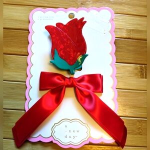 Red Rose Hair Clip Satin Ribbon Bow Set Belle Disney Princess Dress Up Beauty